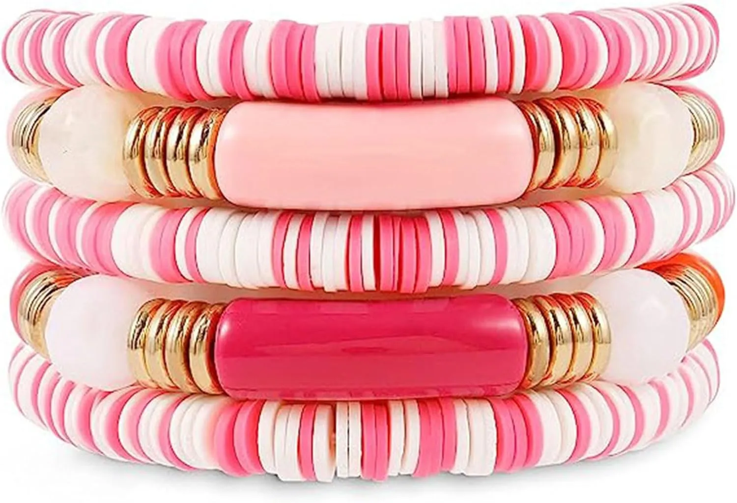 Roe Dolph Colorful Bamboo Tube Bangles Bracelet Boho Stackable Bracelets for Women Clay Beaded Acrylic Bracelets Set Summer Beach Trendy Bracelets Preppy Jewelry Gift for Women Girls