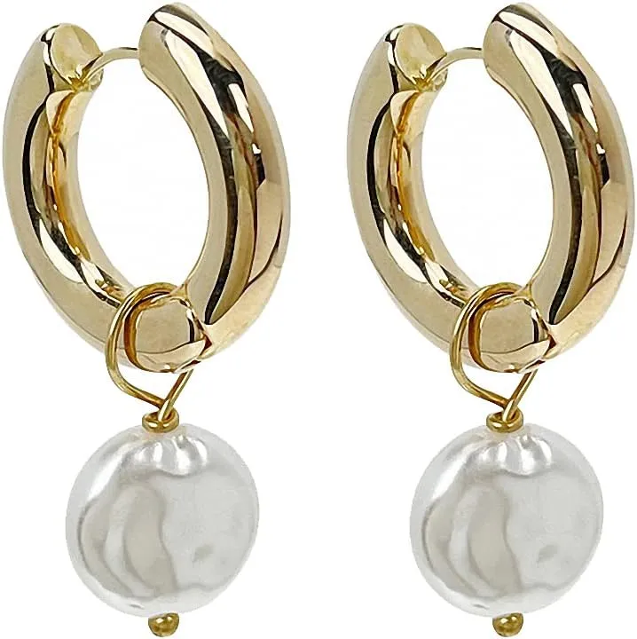 Round Imitation Pearl Hoop Earring Huggie Earrings Women Minimalist Earrings
