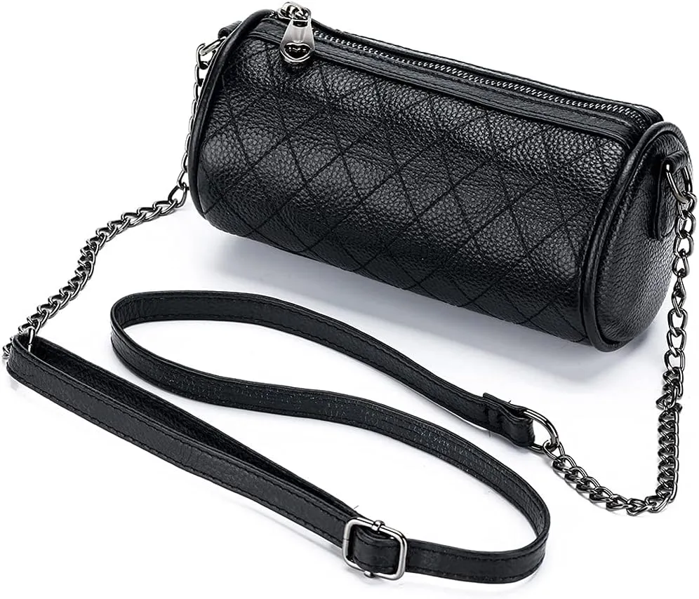 ROUROU Genuine Leather Shoulder Bag for Women Diamond Crossbody Bag Retro Satchel Handbag Adjustable Shoulder Straps Purse