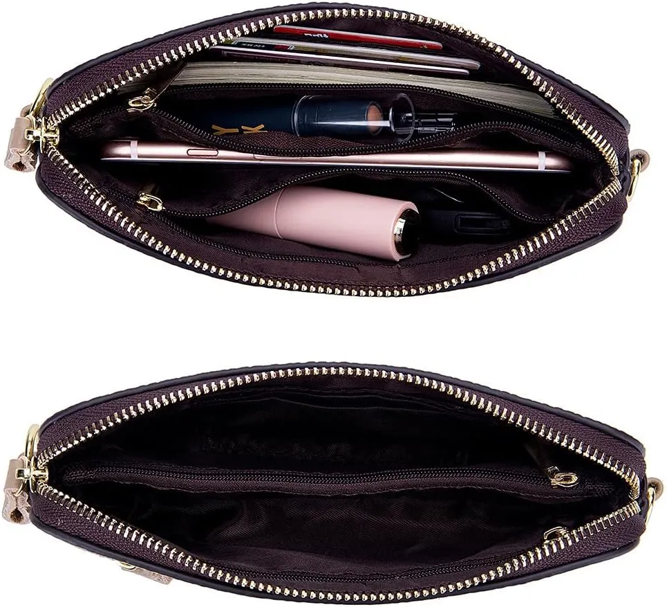 ROUROU Genuine Leather Shoulder Bag for Women Wristlet Clutch Bag Retro Crossbody Bag Fashion Satchel Wallet Phone Purse