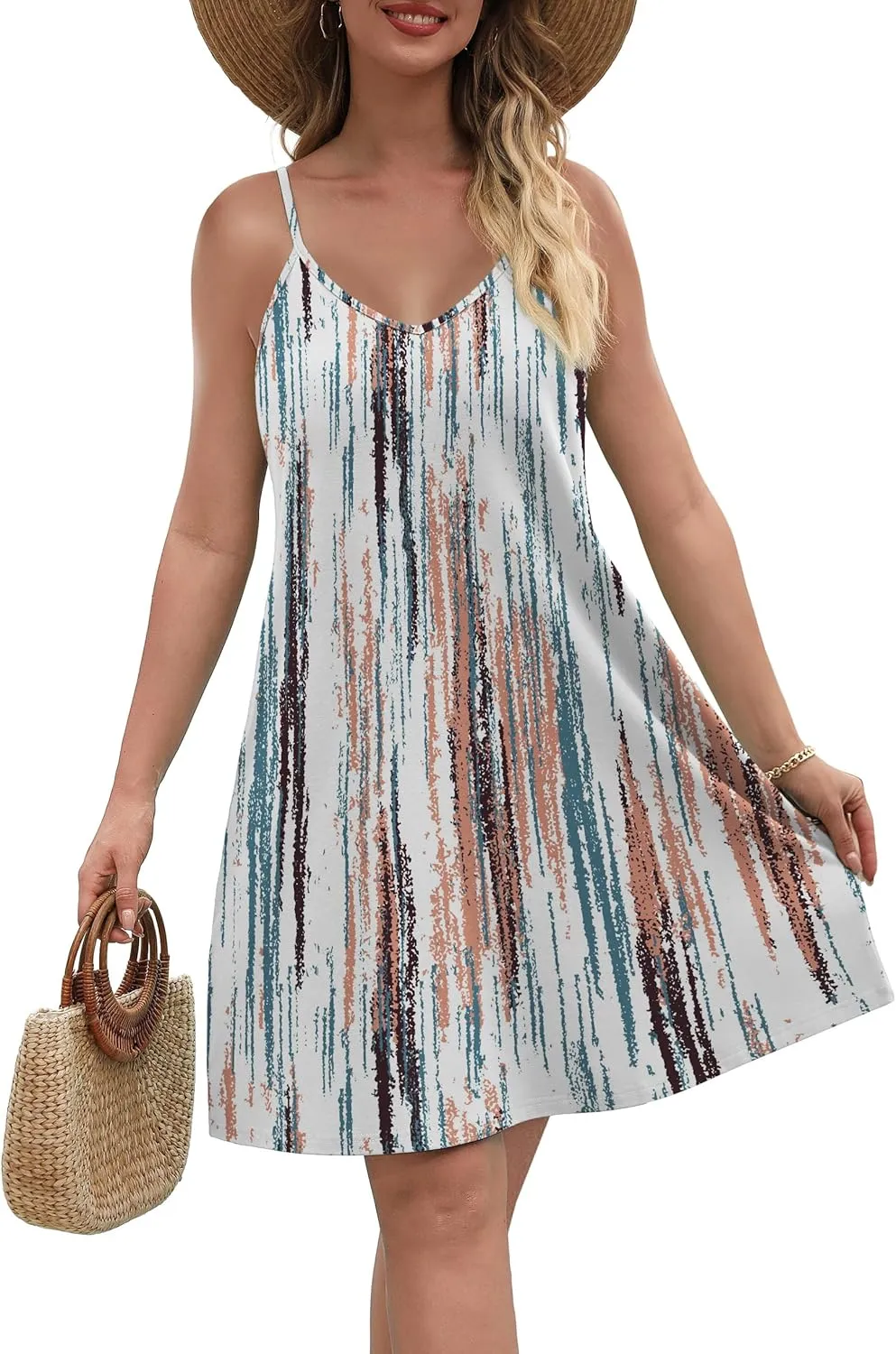 SAMPEEL Summer Dresses Spaghetti Strap Flowy Cami Dresses Sundresses Cover Ups