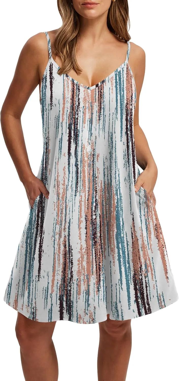 SAMPEEL Summer Dresses Spaghetti Strap Flowy Cami Dresses Sundresses Cover Ups