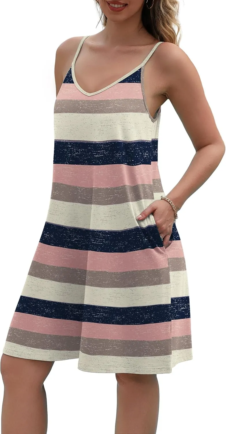 SAMPEEL Summer Dresses Spaghetti Strap Flowy Cami Dresses Sundresses Cover Ups