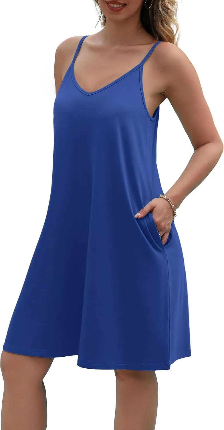 SAMPEEL Summer Dresses Spaghetti Strap Flowy Cami Dresses Sundresses Cover Ups