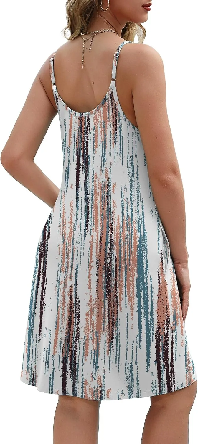SAMPEEL Summer Dresses Spaghetti Strap Flowy Cami Dresses Sundresses Cover Ups