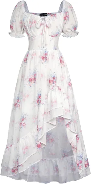 Scarlet Darkness Cottagecore Corset Dress Flowy Chiffon Floral Dresses for Women