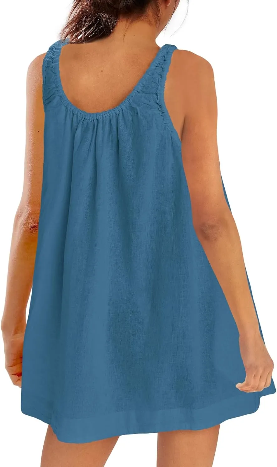 SENSERISE Womens Linen Mini Dress Sleeveless Babydoll Dress Tank Short Sundress Loose Summer Beach Outfits with Pockets