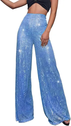 Sequin Pants Women Fashion Women's Loose Sequins Pumpkin Floral Casual Pants Side Pockets for Holiday Outfits and