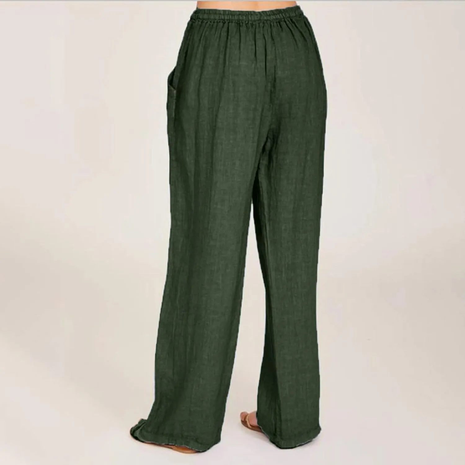 SHAOBGE Cotton Linen Pants for Women Summer Wide Leg Casual Loose Drawstring High Waist Palazzo Pants Trousers with Pockets