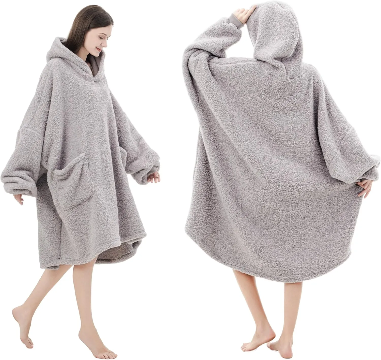 Sherpa Wearable Blanket Hoodie Gifts for Women, Cozy Warm Oversized Hoodie Blanket Sweater with Pockets for Adults