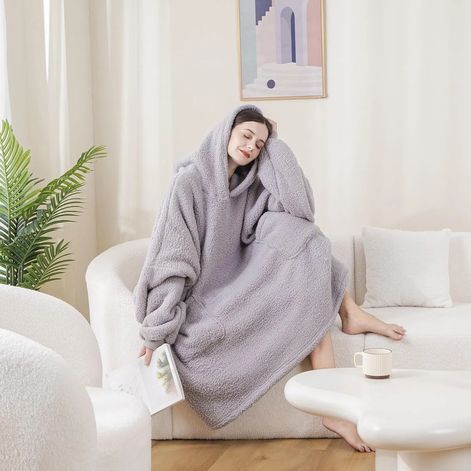 Sherpa Wearable Blanket Hoodie Gifts for Women, Cozy Warm Oversized Hoodie Blanket Sweater with Pockets for Adults