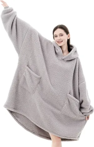 Sherpa Wearable Blanket Hoodie Gifts for Women, Cozy Warm Oversized Hoodie Blanket Sweater with Pockets for Adults