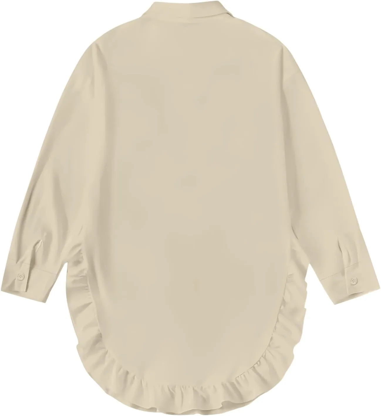 Shirt for Women Ruffle Hem Oversized Button Down Baggy Long Sleeve Lapel Tunic Tops Dressy Business Casual Blouses