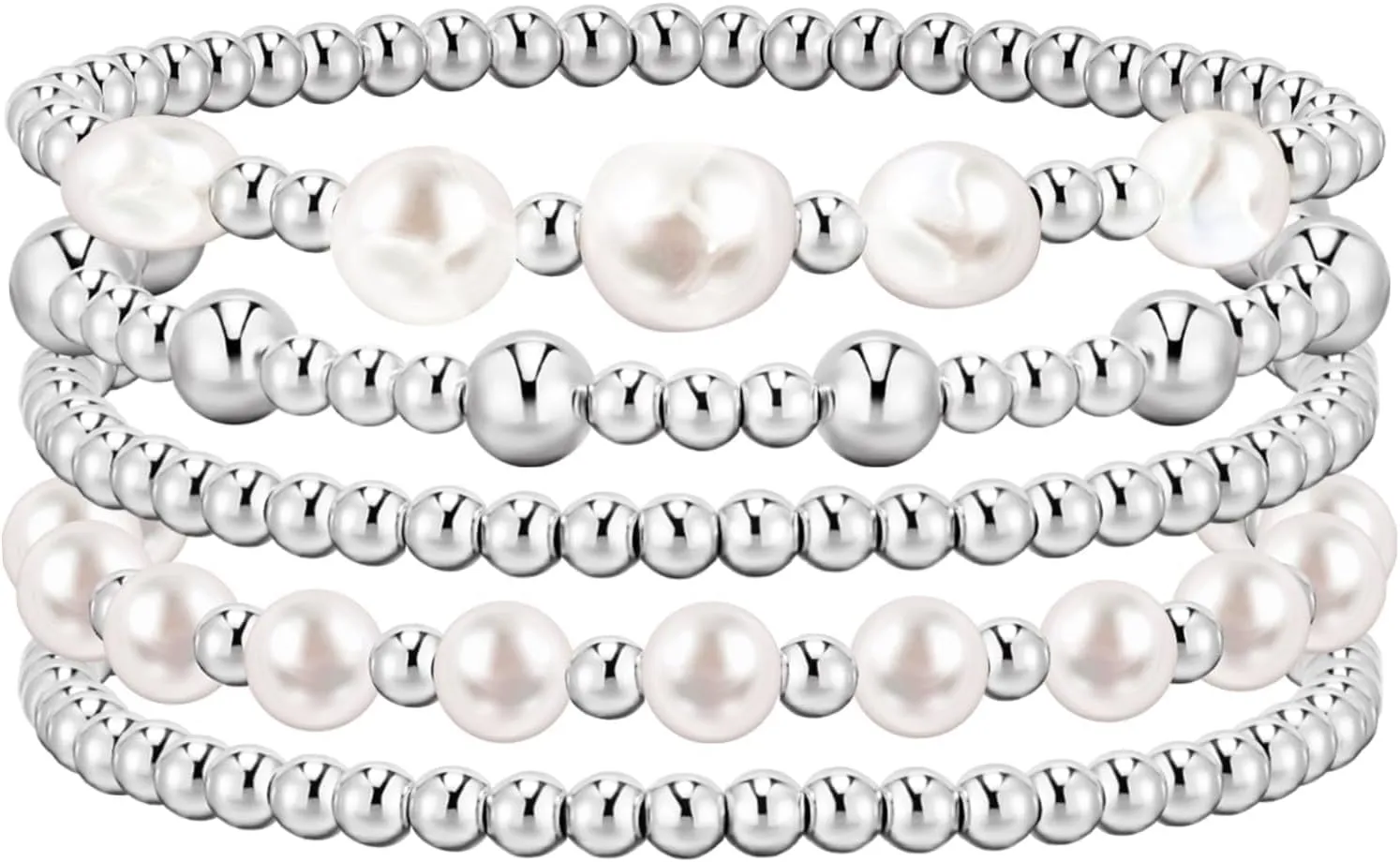 Silver Bracelets For Women Trendy Cute Pearl Beaded Gold Bracelet Stack Set Enewton Dainty Stretch Jewelry Gifts For Woman Teen Valentines Day