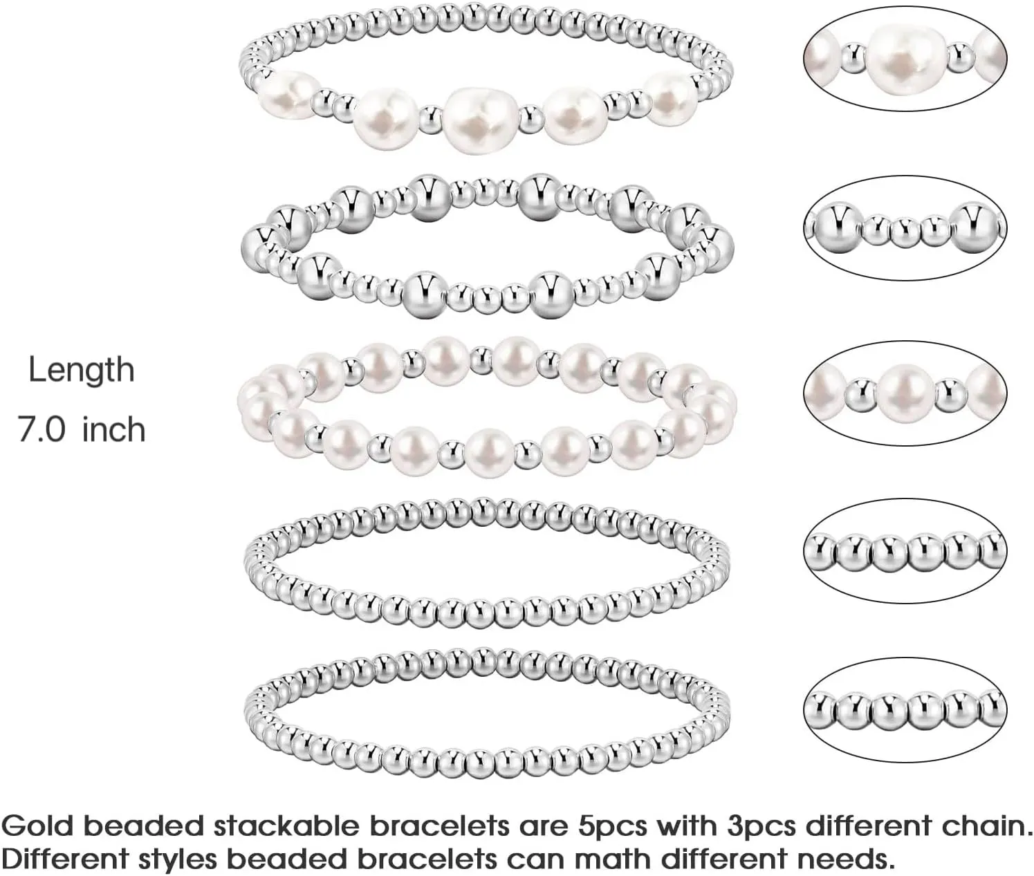 Silver Bracelets For Women Trendy Cute Pearl Beaded Gold Bracelet Stack Set Enewton Dainty Stretch Jewelry Gifts For Woman Teen Valentines Day
