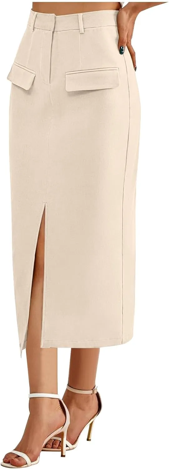 Skirts for Women Midi Bodycon Work Elegant Sexy High Cut Slit Pencil Plain Skirt Women 2025