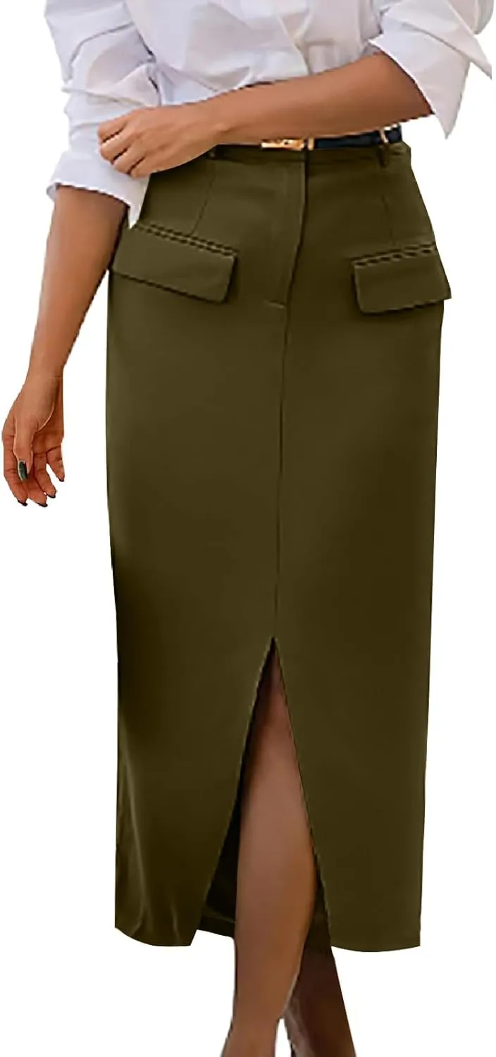 Skirts for Women Midi Bodycon Work Elegant Sexy High Cut Slit Pencil Plain Skirt Women 2025