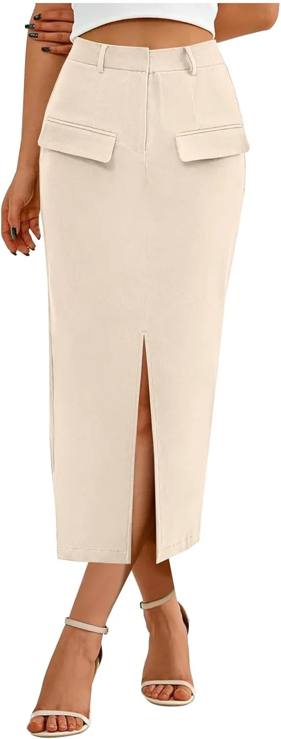 Skirts for Women Midi Bodycon Work Elegant Sexy High Cut Slit Pencil Plain Skirt Women 2025