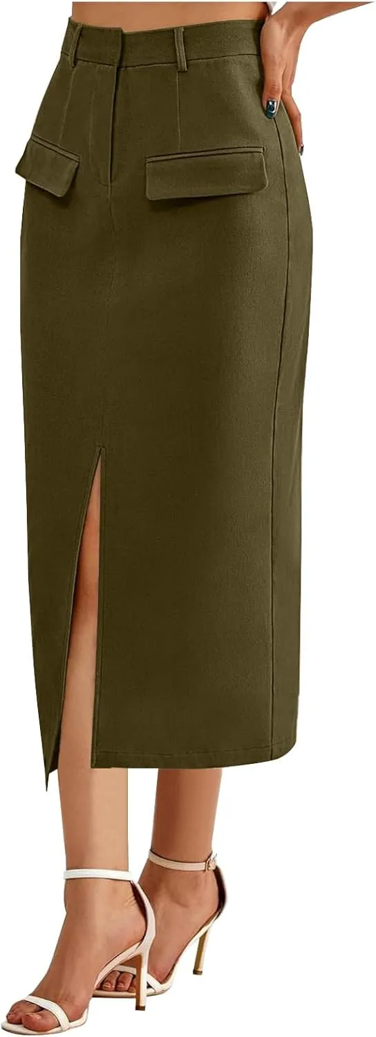 Skirts for Women Midi Bodycon Work Elegant Sexy High Cut Slit Pencil Plain Skirt Women 2025