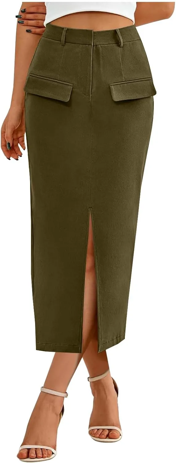 Skirts for Women Midi Bodycon Work Elegant Sexy High Cut Slit Pencil Plain Skirt Women 2025