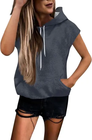 Sleeveless Hoodie Women Summer Hooded Tank Tops Lightweight Drawstring Pullover Sweatshirt Athletic T-Shirt
