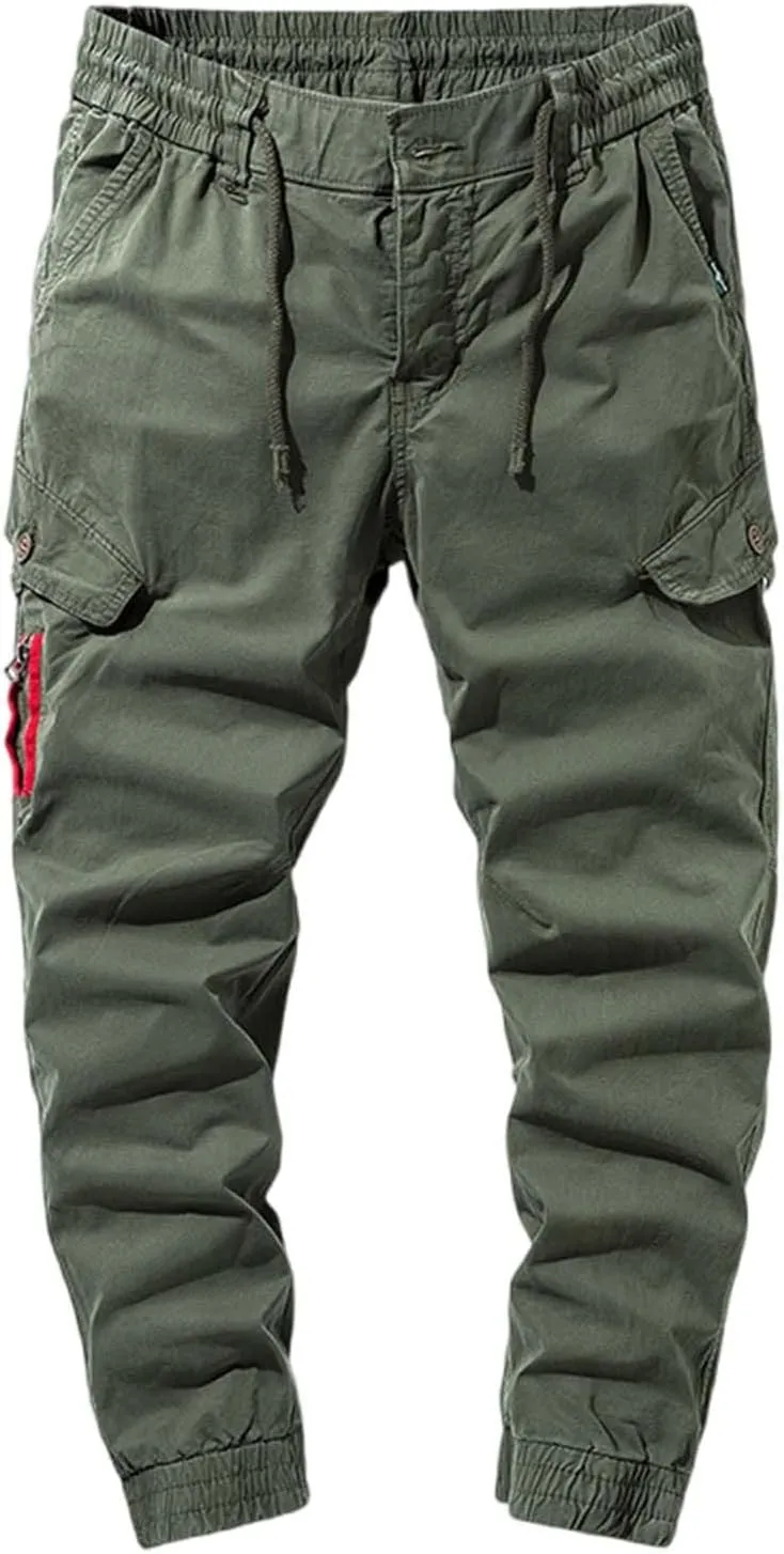 Slim Fit Cotton Cuff Cargo Pants for Men Elastic Waist Stretch Military Work Pants Quick Dry Workout Tactical Pant