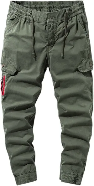 Slim Fit Cotton Cuff Cargo Pants for Men Elastic Waist Stretch Military Work Pants Quick Dry Workout Tactical Pant