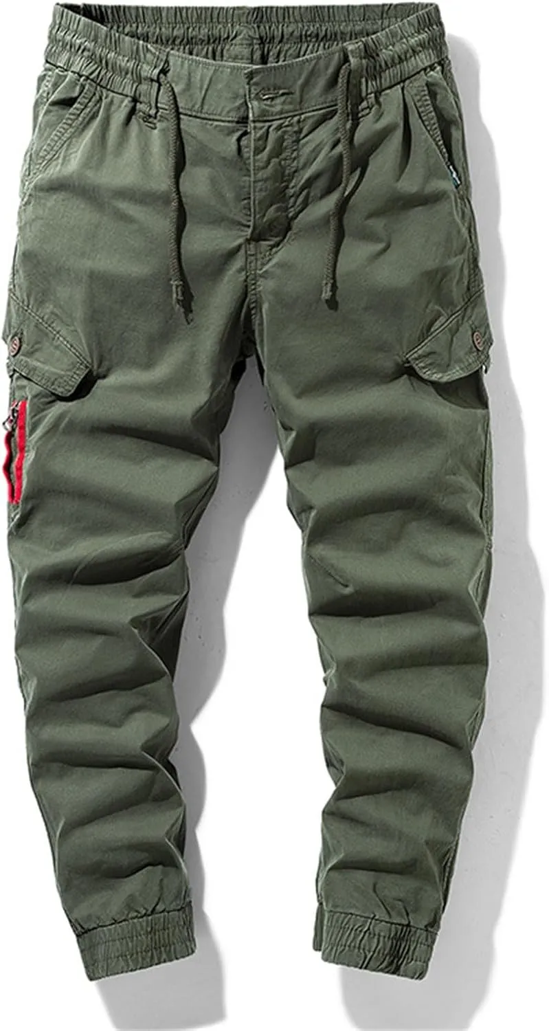 Slim Fit Cotton Cuff Cargo Pants for Men Elastic Waist Stretch Military Work Pants Quick Dry Workout Tactical Pant