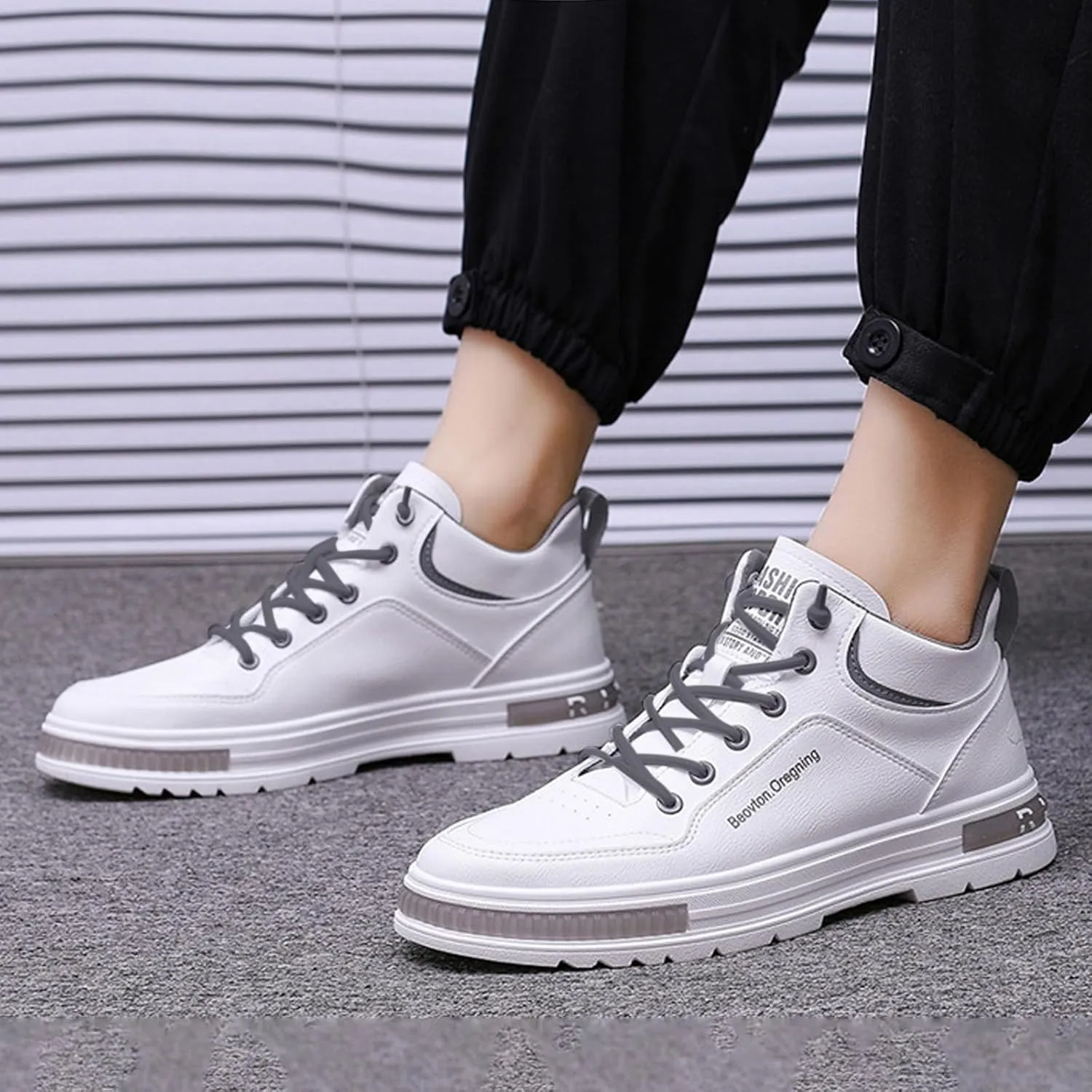 Slip on Walking Shoes Men Comfortable PU Leather Memory Foam Breathable Fashion Sneakers Non Slip Arch Support Cushioning Training Gym Shoes Wide Width