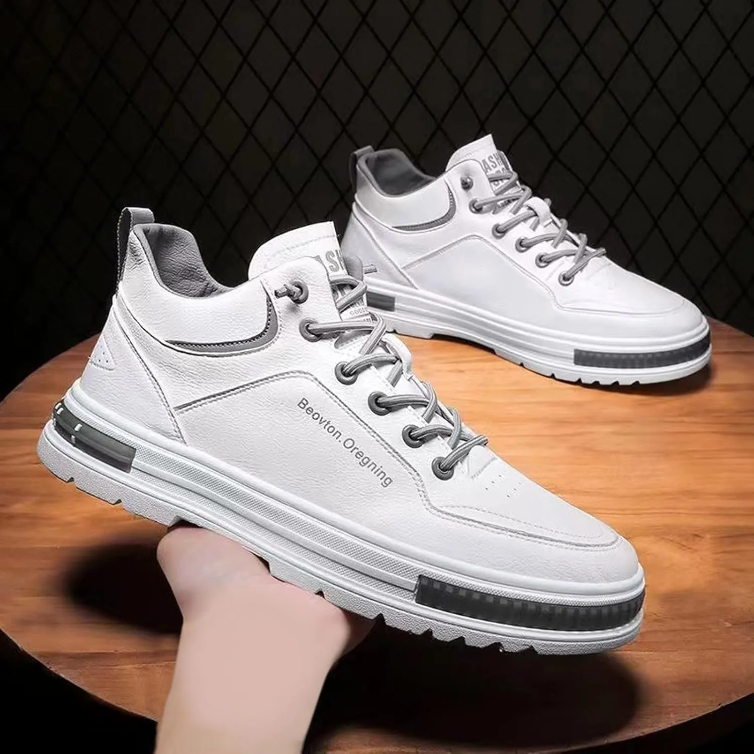 Slip on Walking Shoes Men Comfortable PU Leather Memory Foam Breathable Fashion Sneakers Non Slip Arch Support Cushioning Training Gym Shoes Wide Width