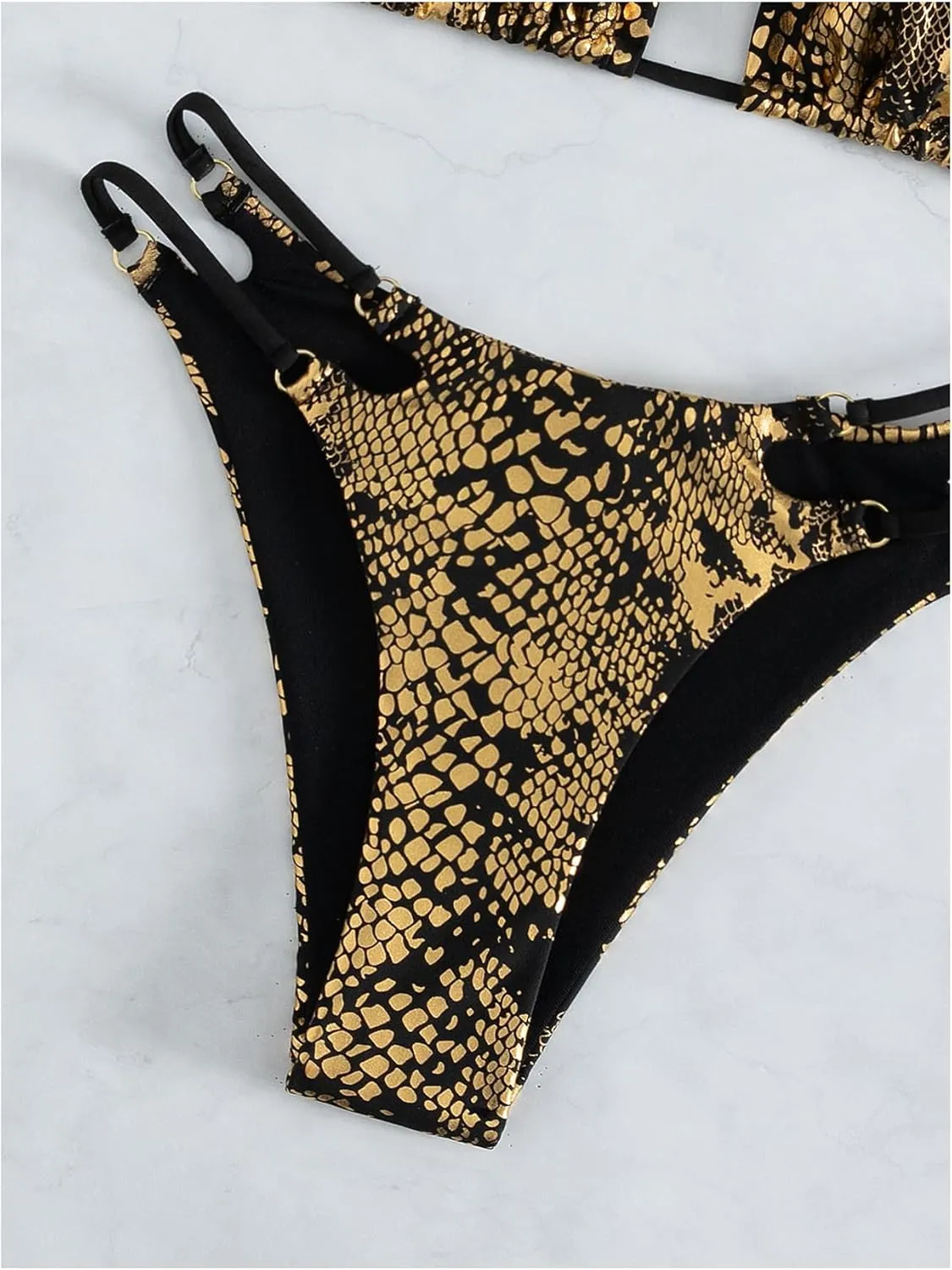 SOLY HUX Bathing Suit for Women Metallic Snakeskin Print Halter Triangle Cut Out Bikini Sets Two Piece Swimsuit