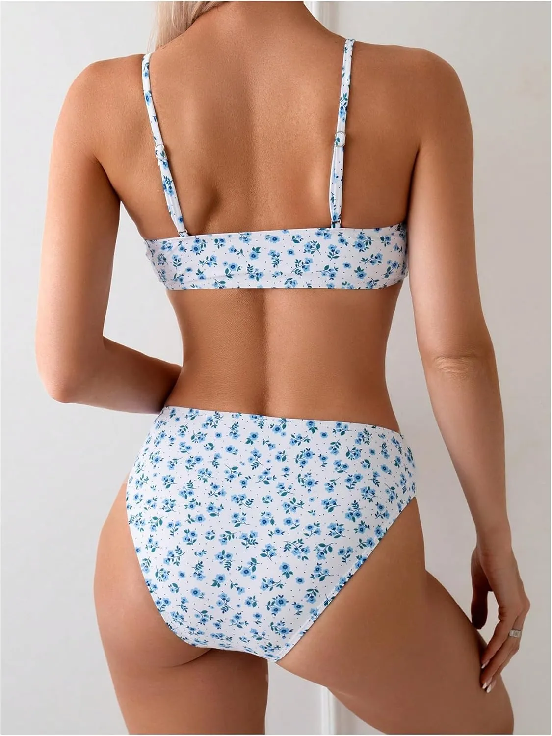 SOLY HUX Women's 2 Piece Bathing Suit Floral Print High Waisted Scoop Neck Cute Bikini Set Beachwear