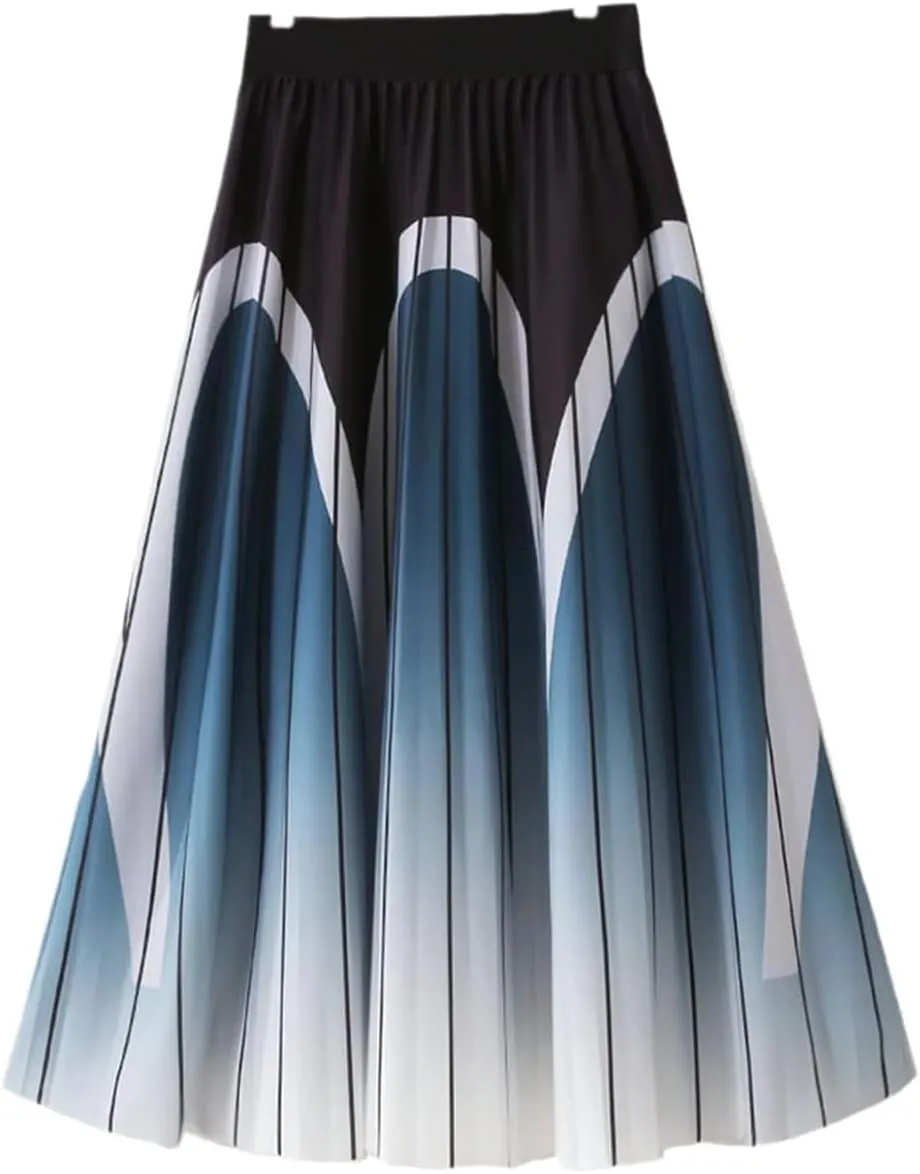 Spring Summer Women's Midi Pleated Skirt High Waist A-Line Skirt