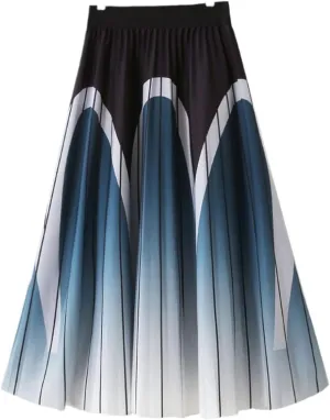 Spring Summer Women's Midi Pleated Skirt High Waist A-Line Skirt