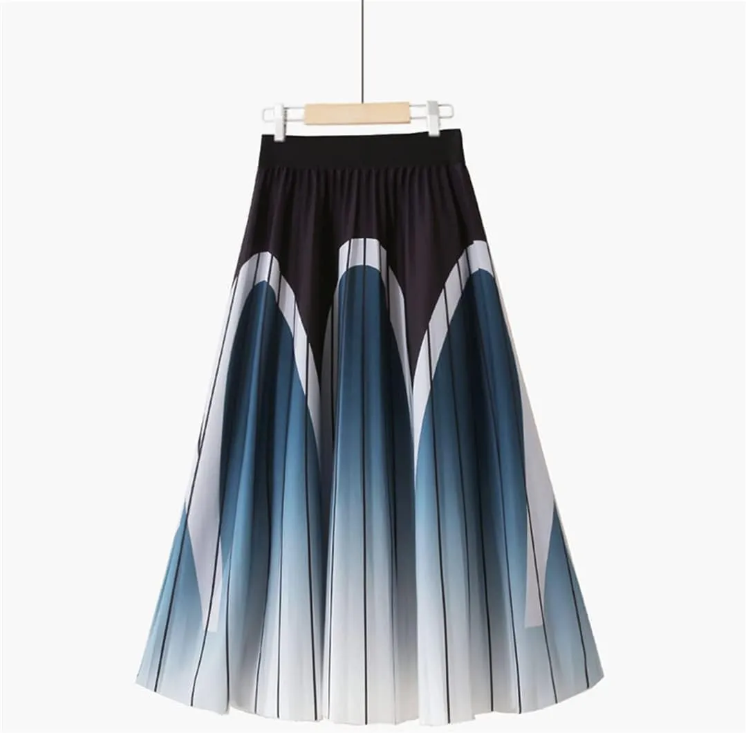 Spring Summer Women's Midi Pleated Skirt High Waist A-Line Skirt