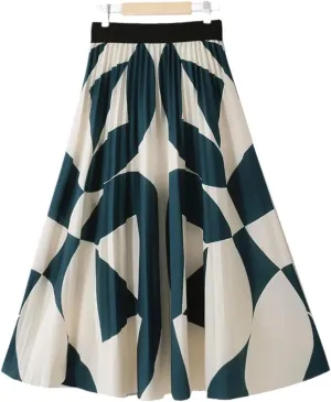 Spring Summer Women's Midi Pleated Skirt High Waist A-Line Skirt