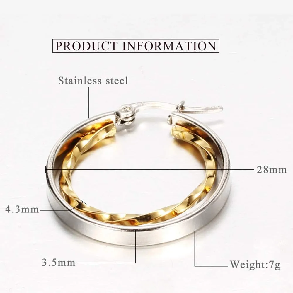 Stainless Steel Two-Tone Twisted Circle Hoop Earrings