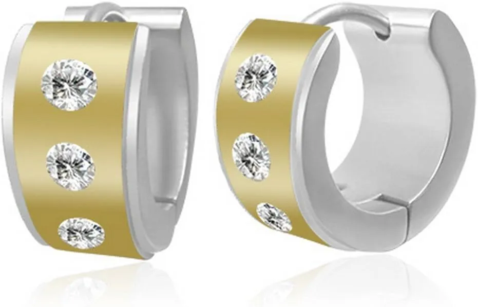 Stainless Steel Two-Tone White Hoop Huggie Earrings