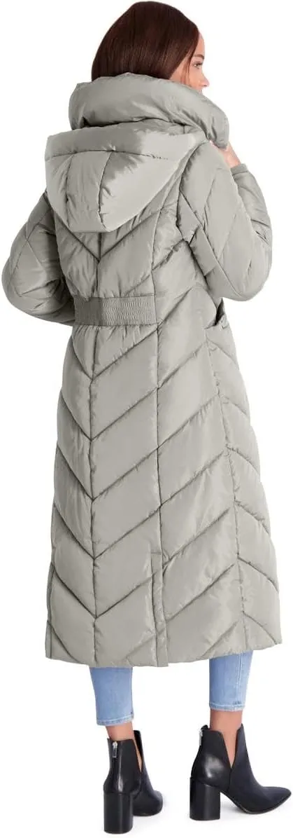 Steve Madden Women's Long Chevron Maxi Puffer Coat