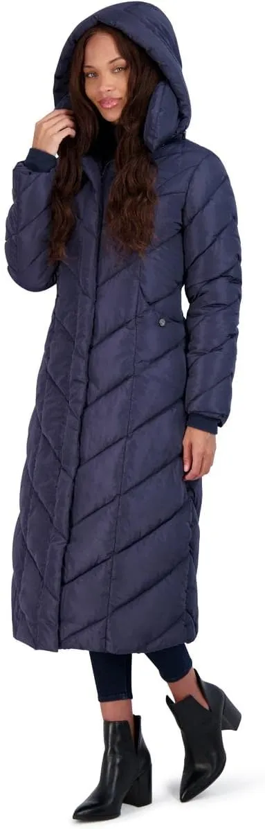 Steve Madden Women's Long Chevron Maxi Puffer Coat