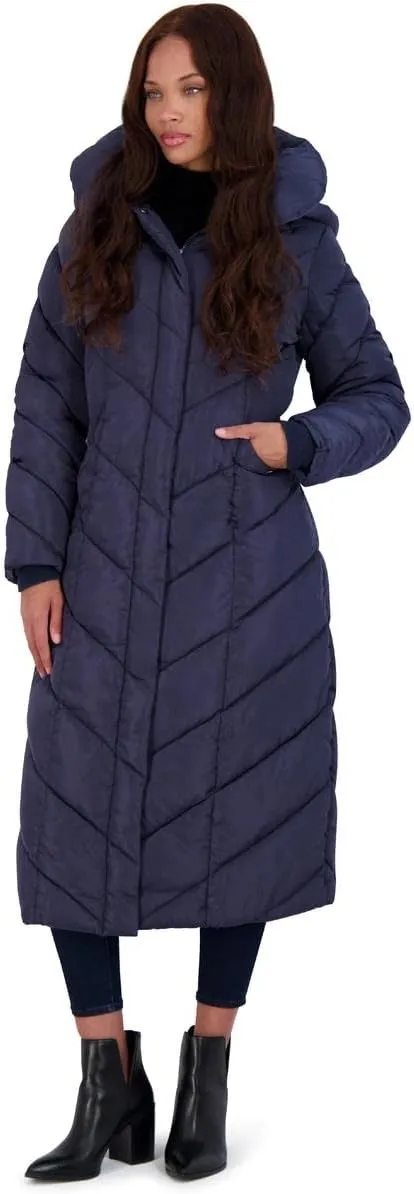 Steve Madden Women's Long Chevron Maxi Puffer Coat