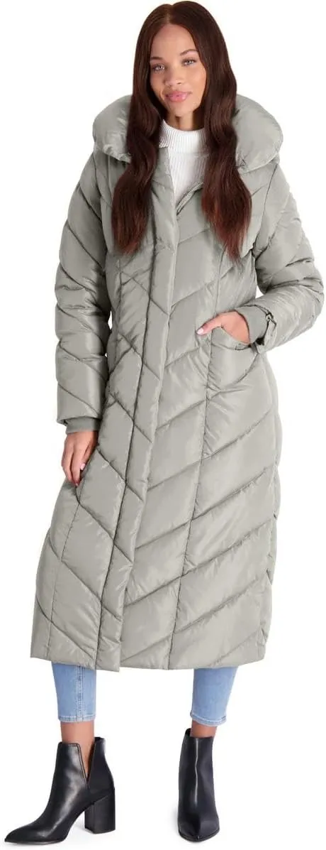 Steve Madden Women's Long Chevron Maxi Puffer Coat