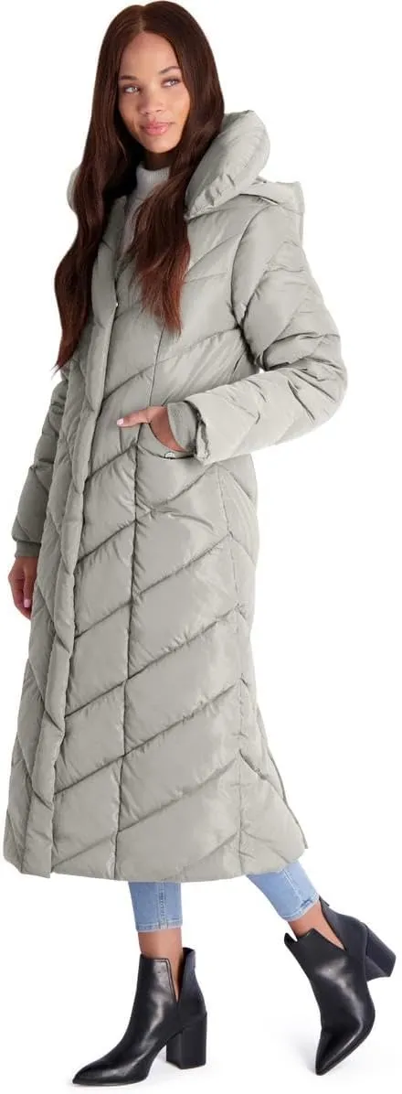 Steve Madden Women's Long Chevron Maxi Puffer Coat