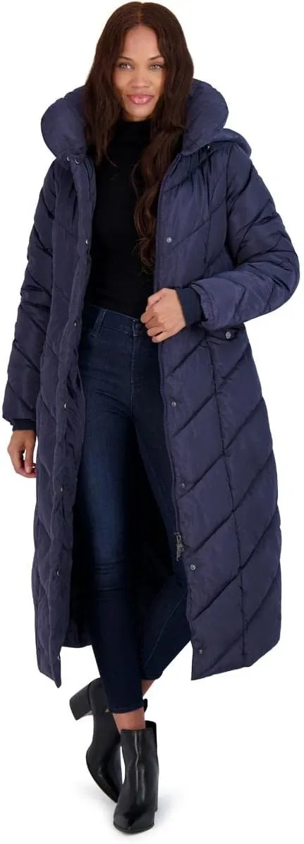 Steve Madden Women's Long Chevron Maxi Puffer Coat