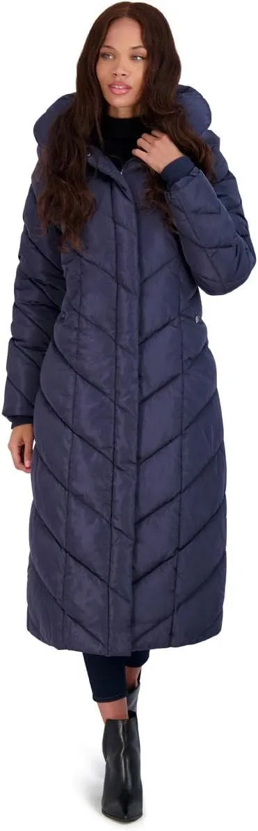 Steve Madden Women's Long Chevron Maxi Puffer Coat