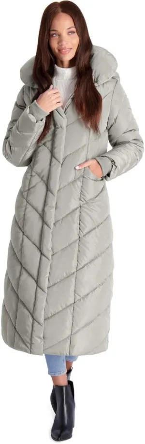 Steve Madden Women's Long Chevron Maxi Puffer Coat