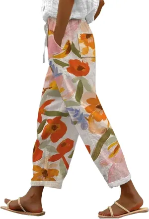 Summer Capri Pants for Women 2024 Casual Pants Womens Linen Summer Capri Pants 2024 Striped Linen Pants Women Linen