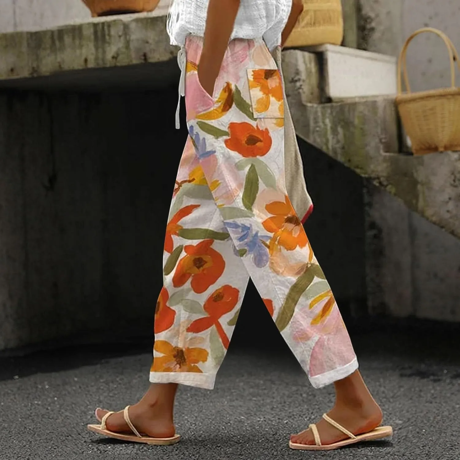 Summer Capri Pants for Women 2024 Casual Pants Womens Linen Summer Capri Pants 2024 Striped Linen Pants Women Linen