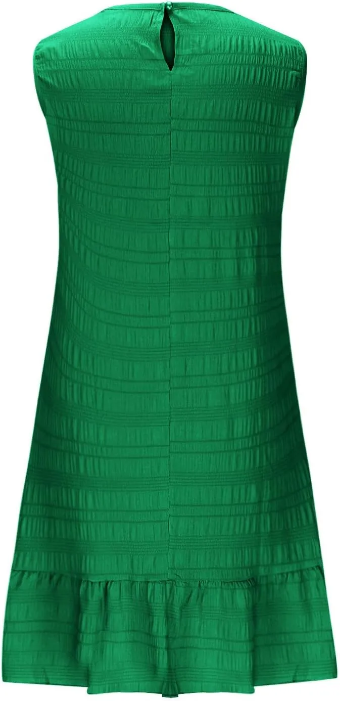 Summer Dresses for Women Casual Crewneck Sleeveless Lightweight Soft Sundresses Ruffle Mini Dresses Clothes