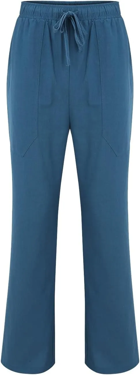Summer Linen Dressy Pants for Mens Casual Solid Color Business Trousers Lightweight Wide Leg Cargo Sweatpants with Pockets